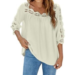 Long Sleeve Womens Tunic Tops Fall Lace Crochet Loose Blouses Casual Green L